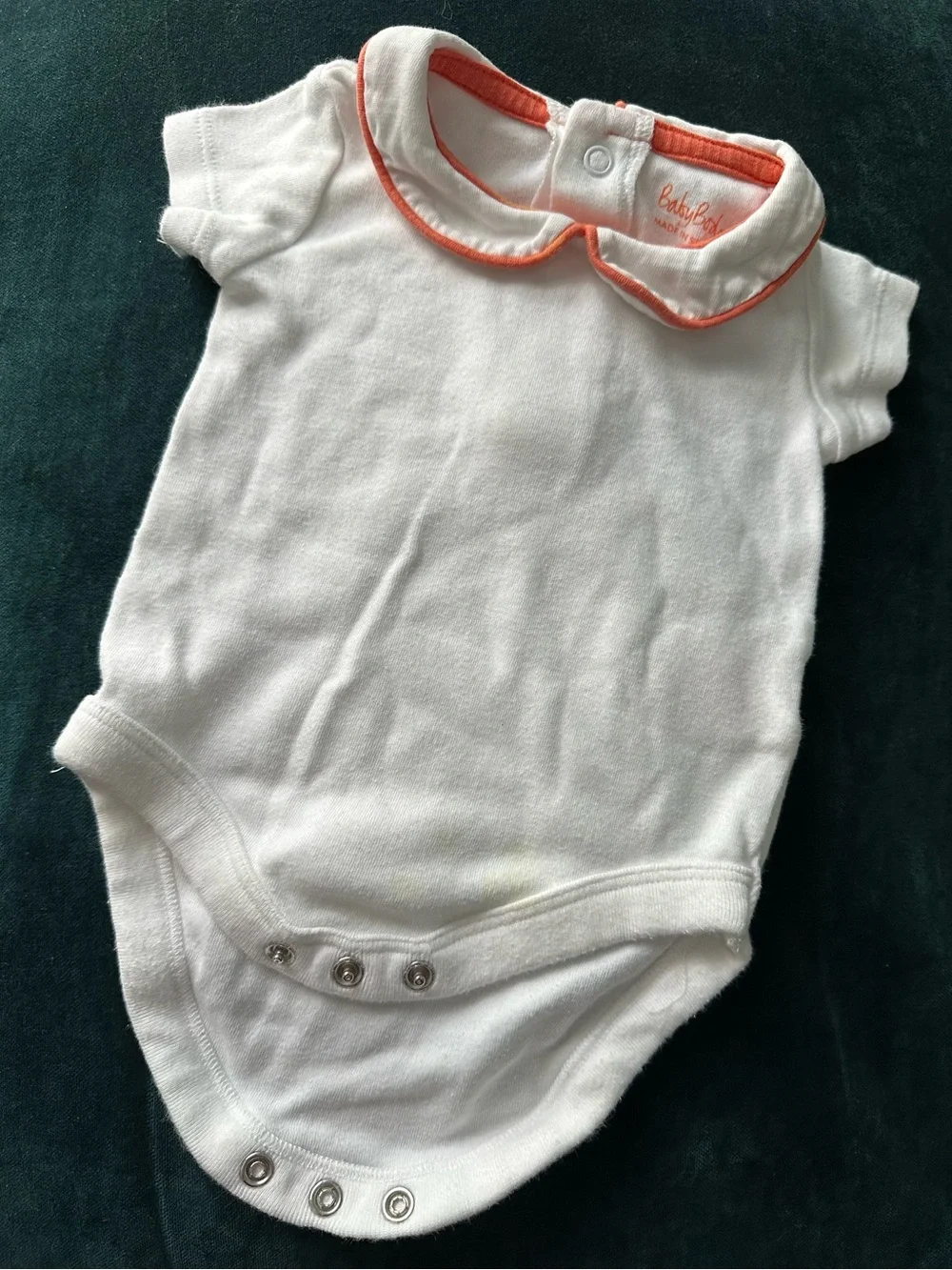 Mini Boden Coral-Trimmed Short White Unisex Layette One-Piece Bodysuit~0-3 Month